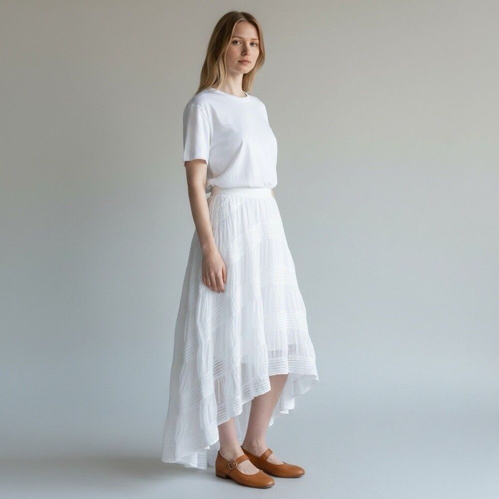 alice + olivia Women's White gauzy Silk High Low  coastal summer Maxi Skirt Sz 8